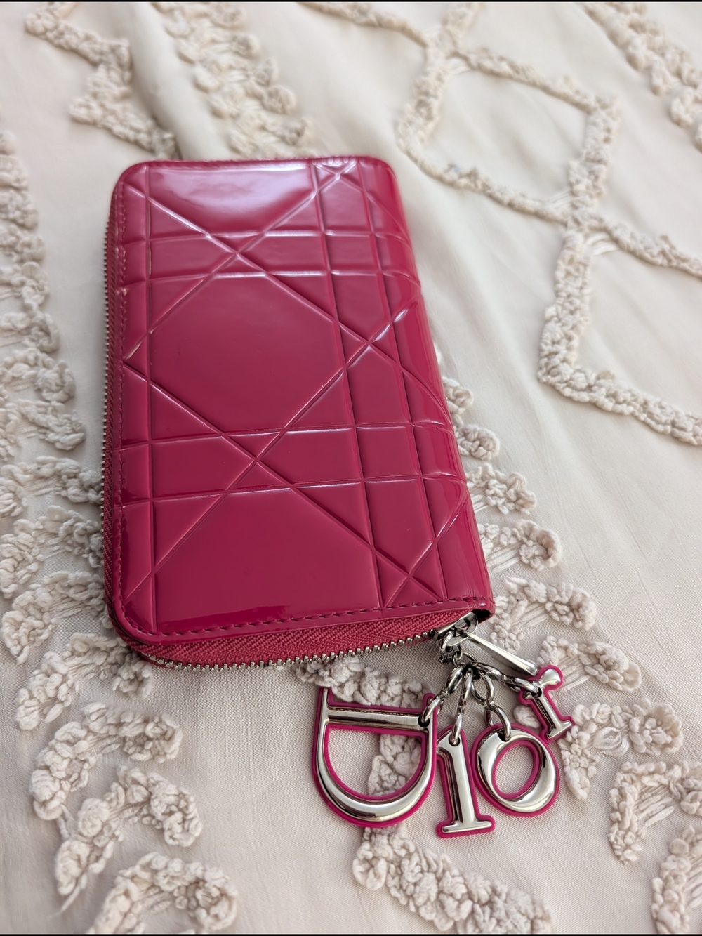 Dior Hot Pink Zip-Around Leather Card Wallet